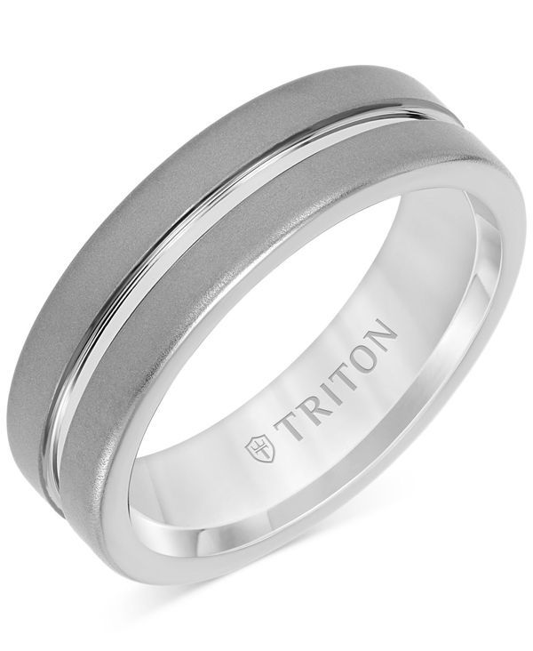 トリトン メンズ アクセサリー リング Triton Mens Sandblast Double Row Wedding Band Tungsten Carbide Gray グレー