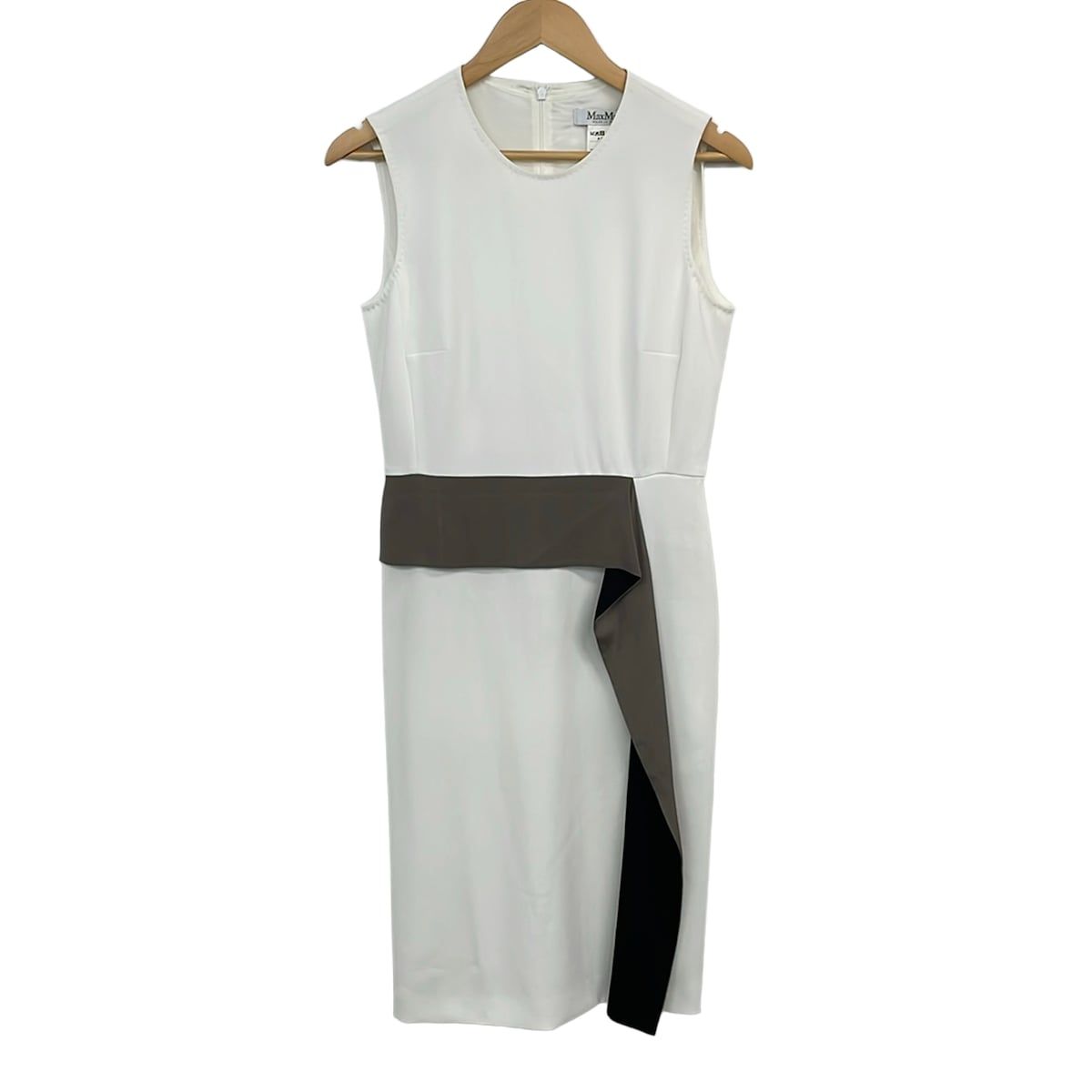 Max Mara(マックスマーラ) ワンピース サイズ40 M レディース美品 - 白×ベージュ クルーネック/ノースリーブ/ロング