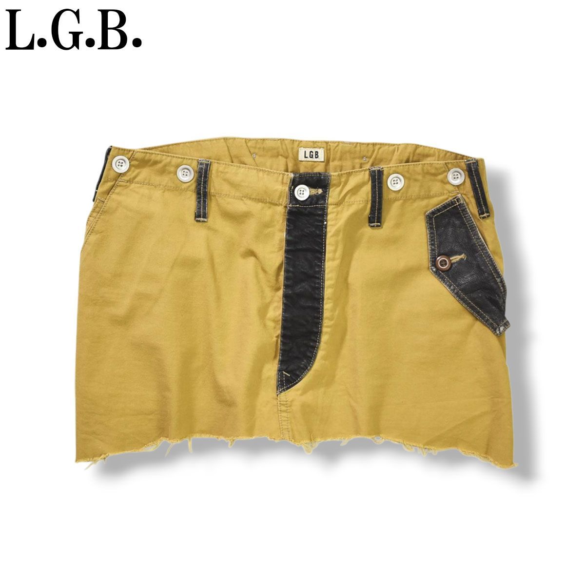 ルグランブルー L.G.B. カットオフ レザー使い デザイン スカート ミニ丈 CAGO SKIRT Y2K F カーキベージュ レディース ♪
