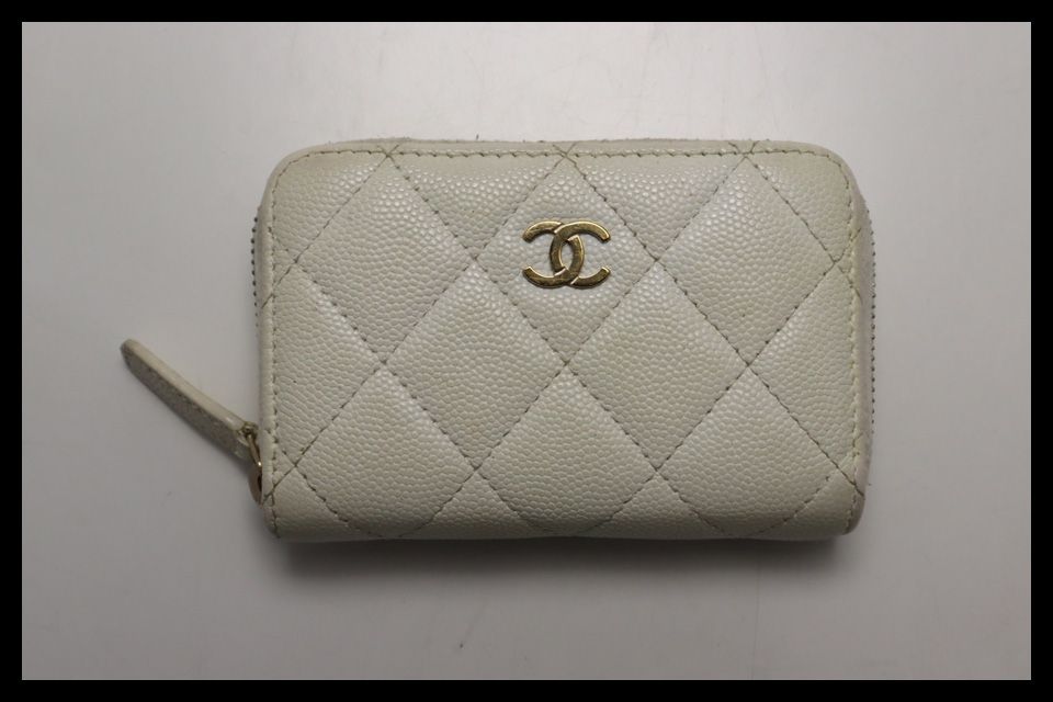 ■CHANEL 31番台 マトラッセ キャビアスキン GD金具 レザー ラウンドファスナー コインケース シャネル ■0604oj40915