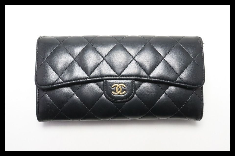 ■CHANEL 24番台 マトラッセ GD金具 レザー 2つ折り長財布 シャネル ■0604oj3468568