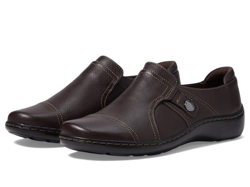 クラークス レディース シューズ スリッポン・ローファー Clarks Cora Poppy Dark Brown Tumb ブラウン
