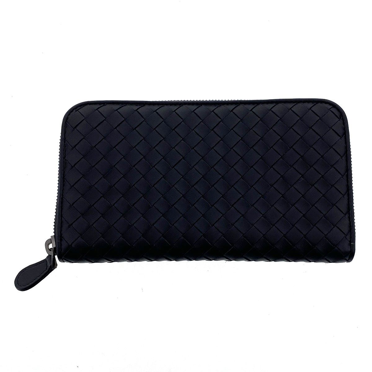 BOTTEGAVENETA ボッテガヴェネタ イントレチャート ラウンドファスナー長財布 財布 長財布 114076 メンズ レザー ブラック 中古
