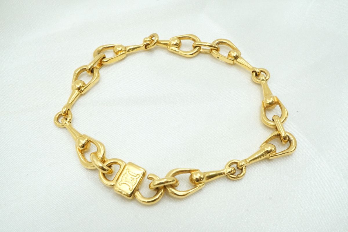 セリーヌ ヴィンテージ ブレスレット ホースビット トリオンフ ターンロック留具 アクセサリー メッキ 金 ゴールド CELINE 6865j 22,400円
