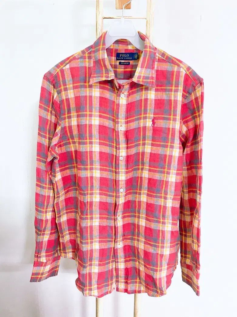 モンヴィンテージ（95巻推奨）POLO RALPH LAUREN（ポロラルフローレン）メンズリネン麻100％ CHECK長袖シャツ