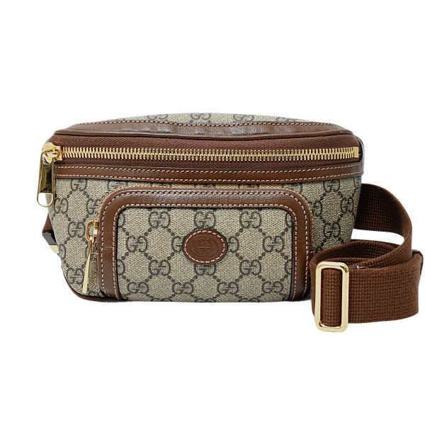 グッチ バッグ レディース メンズ ベルトバッグ インターロッキングG GGスプリーム PVC エボニー ブラウン GUCCI 682933 中古