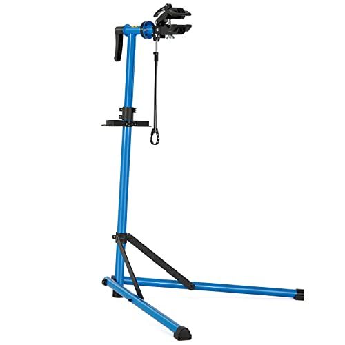 【新品】CXWXC 自転車 メンテナンススタンド ワークスタンド ロードバイク スチール製 高さ/角度調節可 折りたたみ式 ディスプレイスタンド 工具トレー/ハンドル支えバー付 ブラック （CX-C10） 5b131eb1