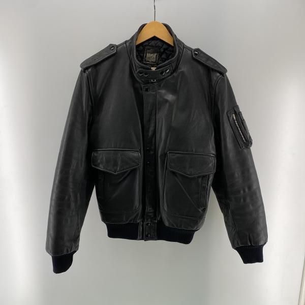【中古】80s ECHTES LEDER A-2 立ち襟レザージャケット(内側破れあり) ブラック サイズ48 エヒテスレーダー[24]