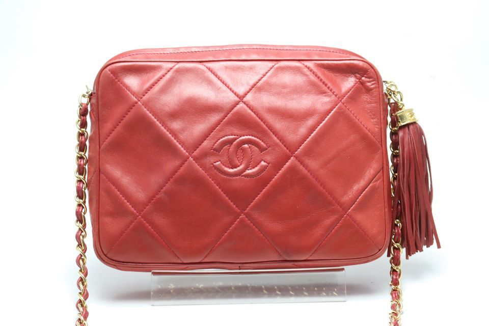 □CHANEL 0番台 マトラッセ フリンジ GD金具 レザー チェーン