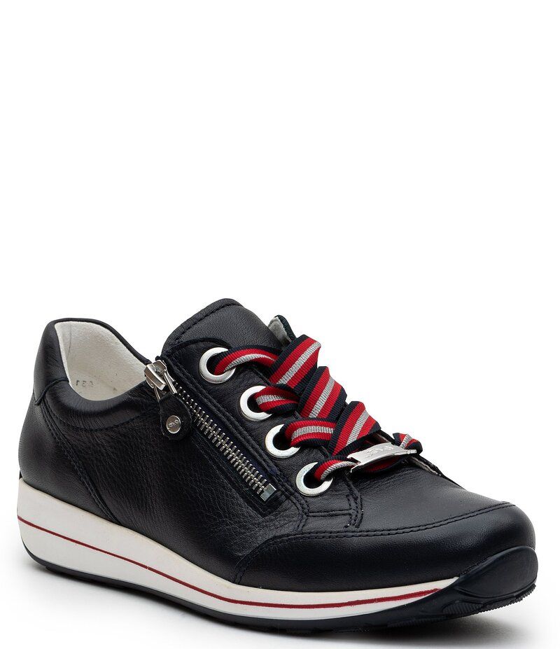 アラ レディース シューズ スニーカー レース レザー ara Ollie Leather Stripe Lace Side Zip Sneakers Navy ネイビー