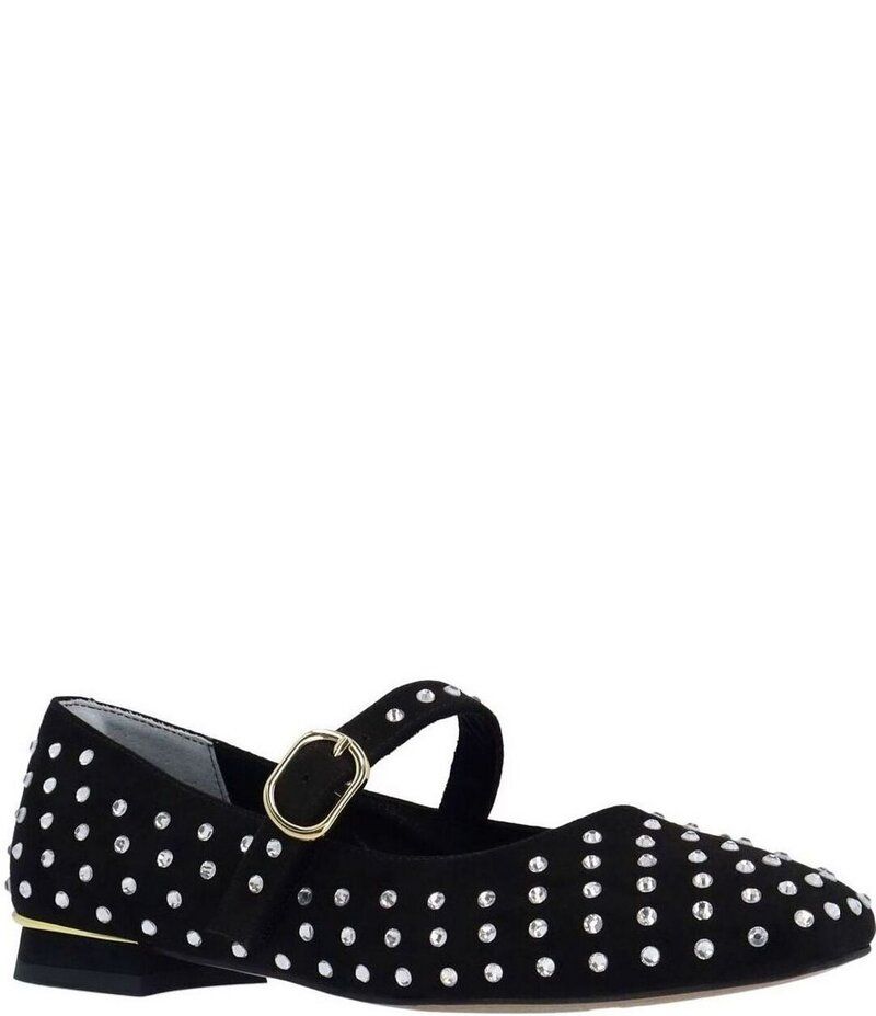 ジェイレニー レディース シューズ パンプス スエード J Renee Faron Rhinestone Embellished Microsuede Mary Jane Flats Black ブラ