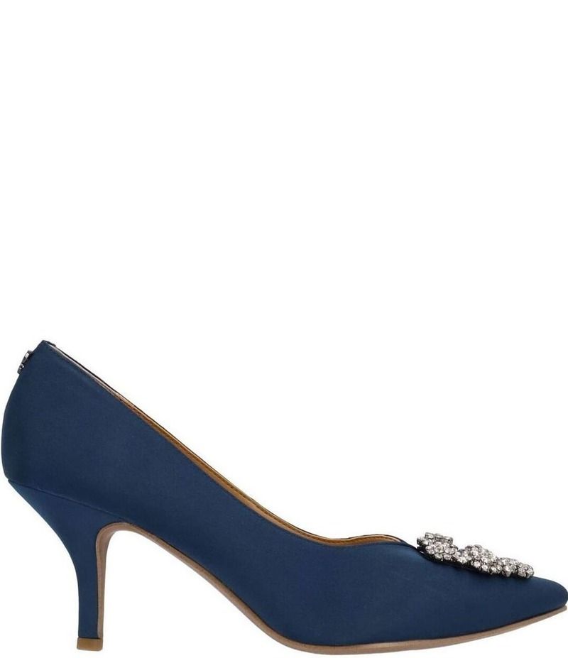 ジェイレニー レディース シューズ ヒール サテン J Renee Ezara Satin Brooch Ornamented Dress Pumps Navy ネイビー
