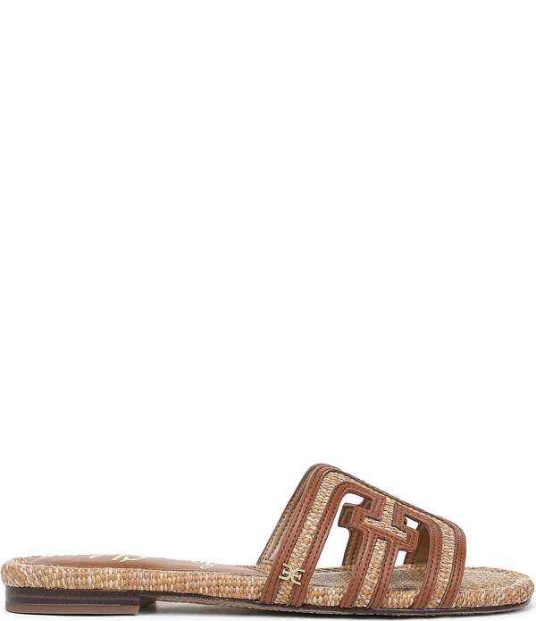 サムエデルマン レディース シューズ サンダル レザー ロゴ Sam Edelman Bay Raffiand Leather Double Logo Slide Sandals Tawny TanR