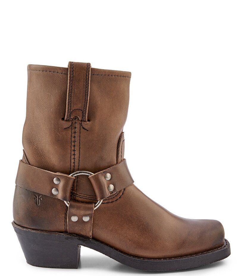 フライ レディース シューズ ブーツ・レインブーツ レザー Frye Harness Leather 8R Leather Square Toe Moto Boots Smoke スモーク