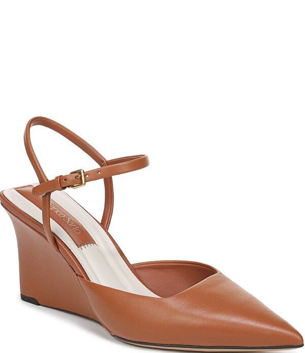 フランコサルト レディース シューズ サンダル アンクル レザー Franco Sarto Cherie Leather Pointed Toe Ankle Wrap Wedge Pumps Cogn