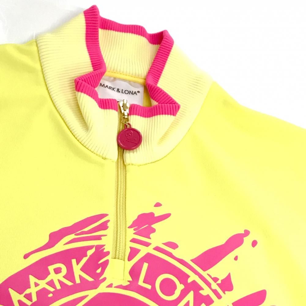 美品】マークアンドロナ 半袖ハイネックシャツ イエロー×ピンク
