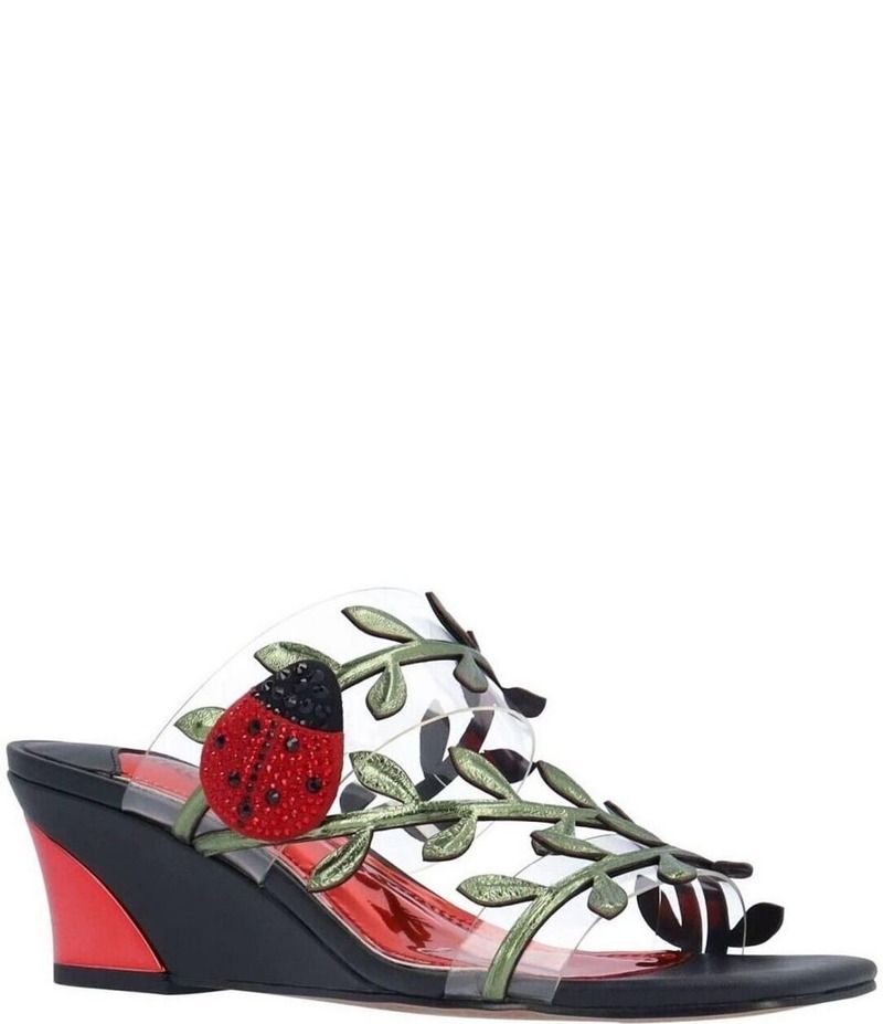 ジェイレニー レディース シューズ サンダル J Renee Coccinella Vinyladybug Ornament Wedge Slide Sandals ClearBlackRed ブラッ