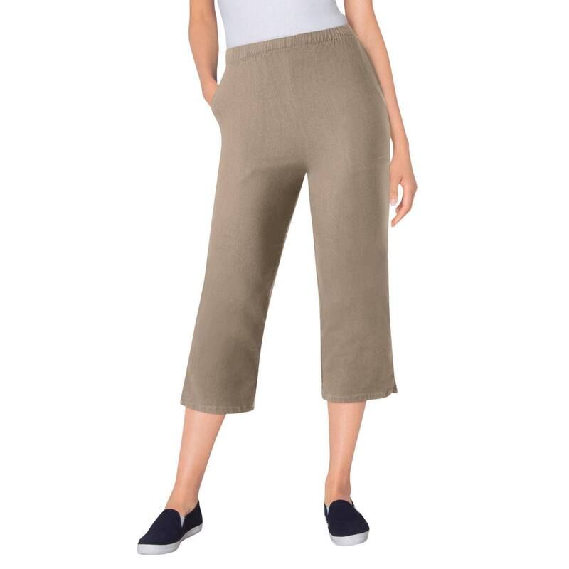 ウーマン ウィズイン レディース ボトムス カジュアルパンツ プラスサイズ デニム キャップ Woman Within Plusize Capri Fineline Denim Jean Bark デ