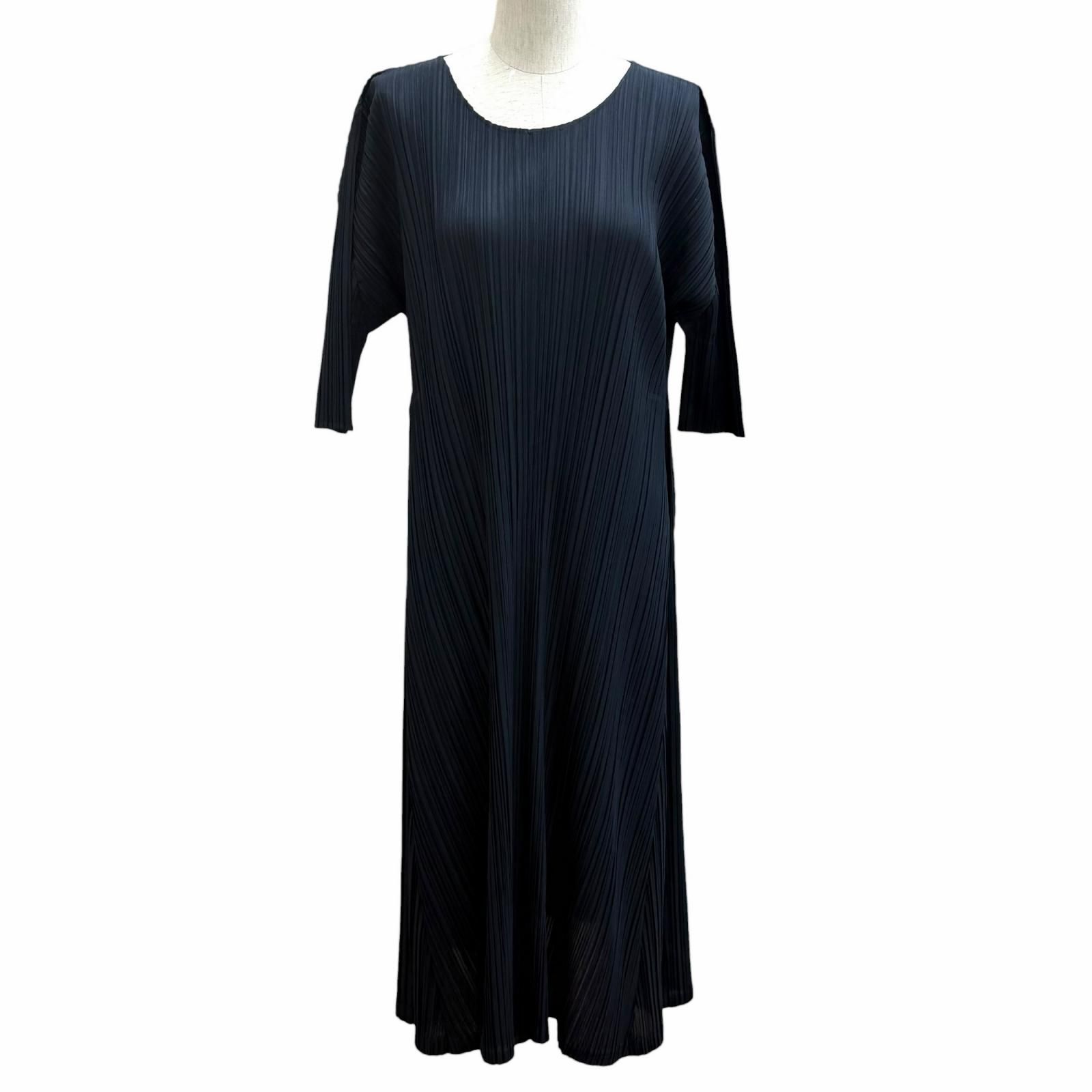 極美品★PLEATS PLEASE プリーツプリーズ イッセイミヤケ 25SS PP51JH285 MELLOW PLEATS 五分袖 ロングワンピース 4 日本製 正規品