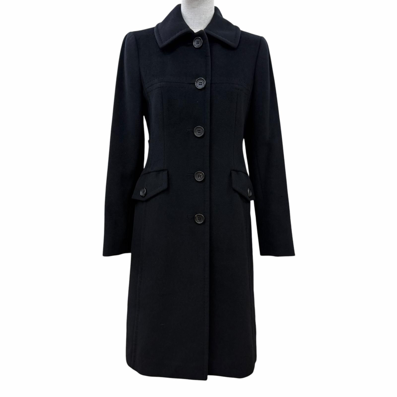 バーバリーズ　ロングコート　ロゴボタン　ホースロゴ　アンゴラ100％　黒　9 美品☆BURBERRY LONDON バーバリーロンドン アンゴラ ウール ロゴ
