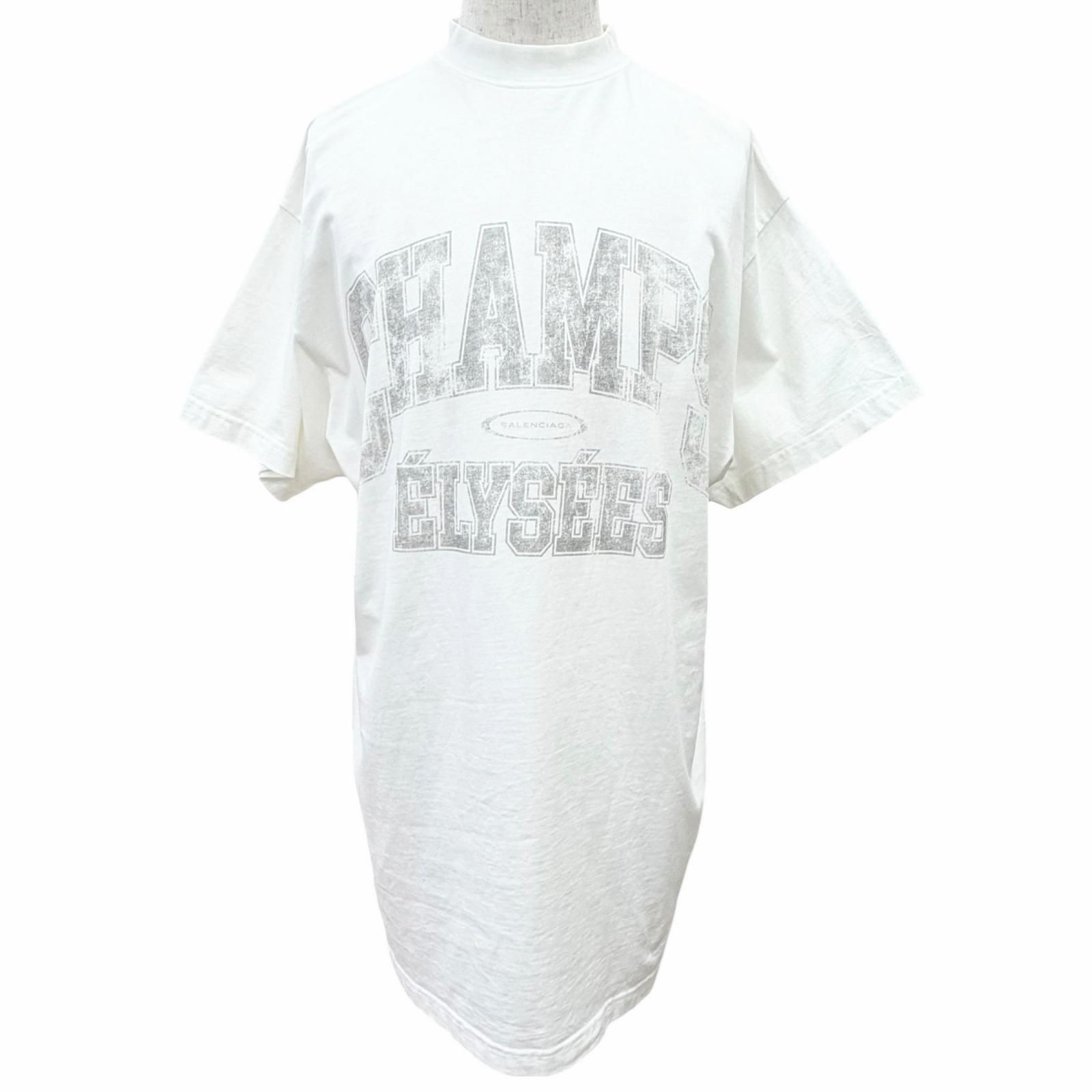 極美品△BALENCIAGA バレンシアガ 24AW 787349 Over Champs-Elysees コットン100％ 半袖Ｔシャツ ホワイト 1 正規品 メンズ レディース