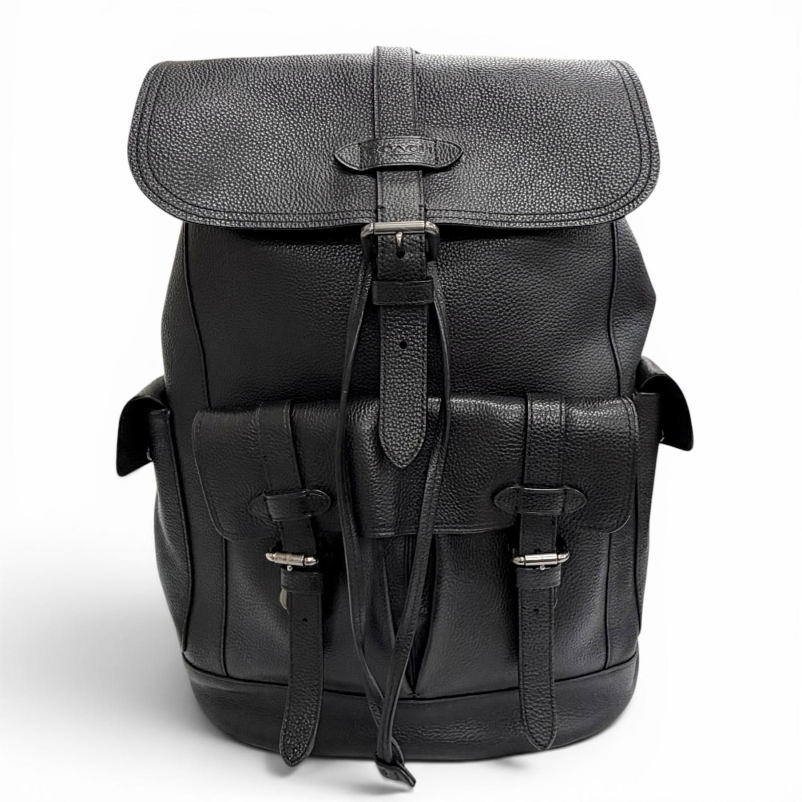 美品△COACH コーチ F36811 ハドソン ロゴレザーパッチ レザー リュックサック デイパック バックパック ブラック メンズ オススメ◎