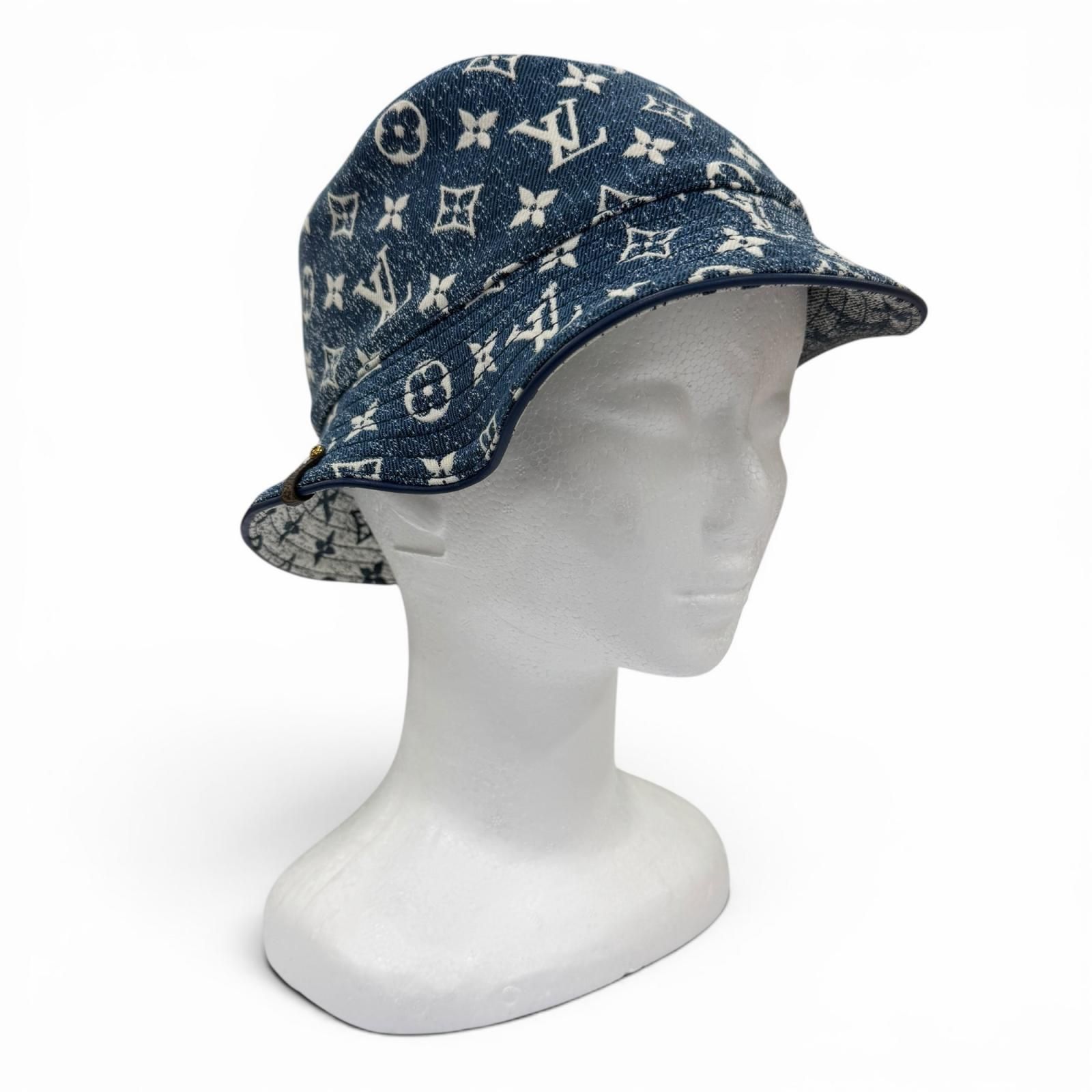 極美品☆LOUIS VUITTON ルイヴィトン M77433 モノグラム ボブ デニムハット インディゴブルー S 伊製 正規品 レディース 箱・保存袋付き