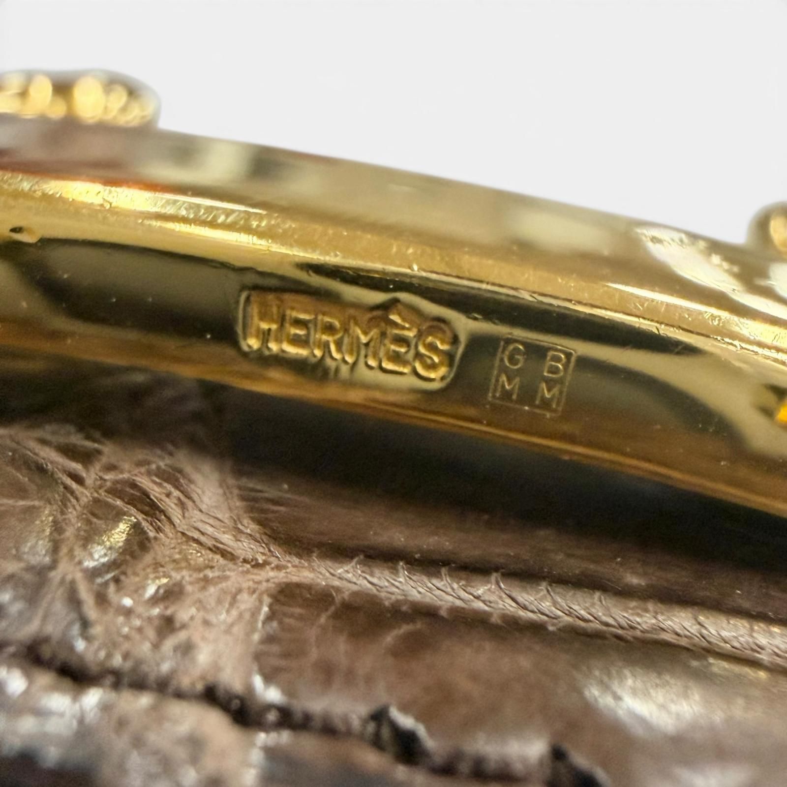 良品▽HERMES エルメス ヴィンテージ ポロサス クロコダイル ゴールド
