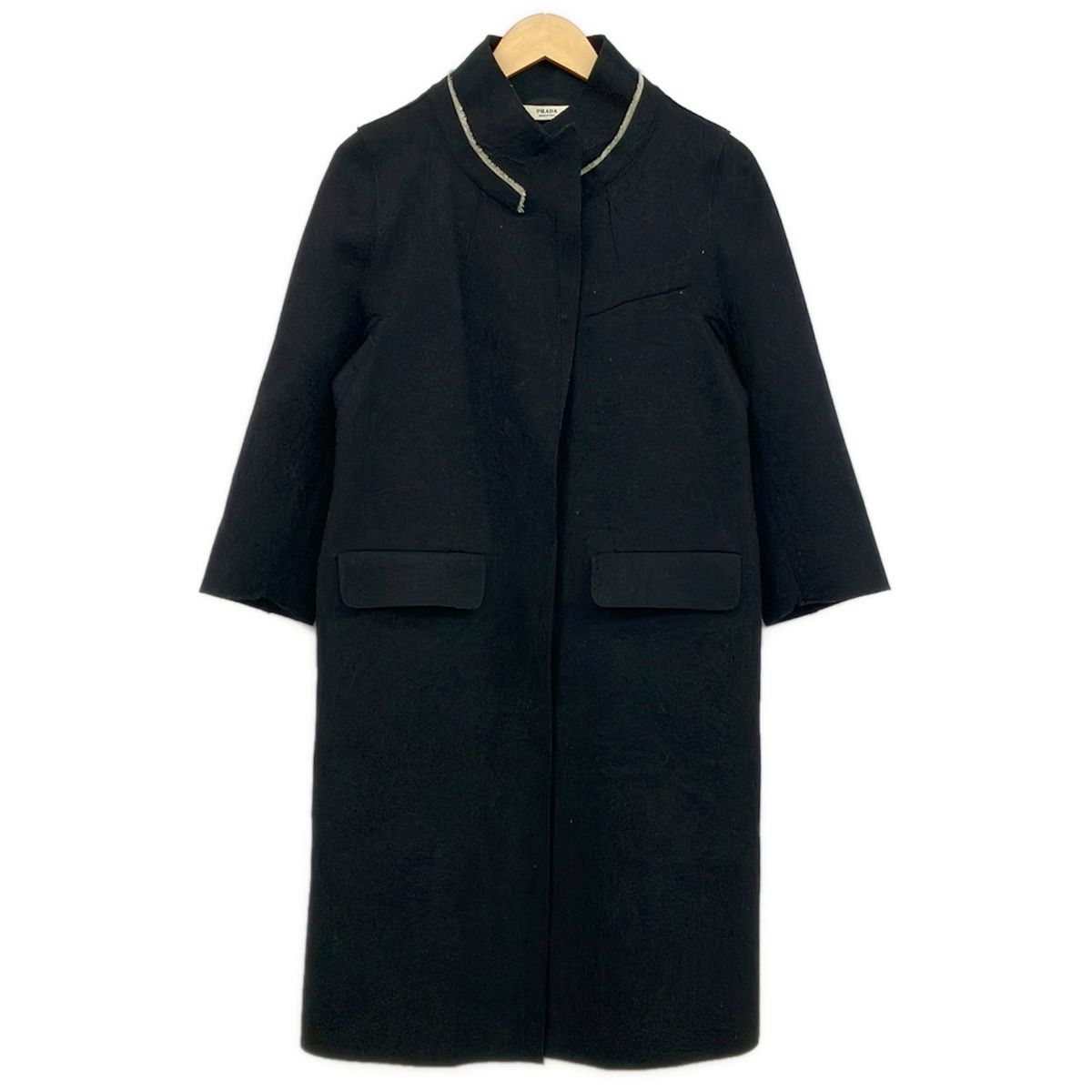PRADA(プラダ) コート サイズ38 S レディース美品 - 黒×ライトグレー 七分袖/秋/冬