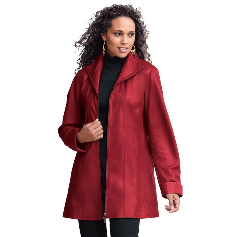 ロアマンズ レディース アウター ジャケット・ブルゾン A ライン プラスサイズ レザー Roamans Womens Plusize ALine Leather Jacket Deep Crimso