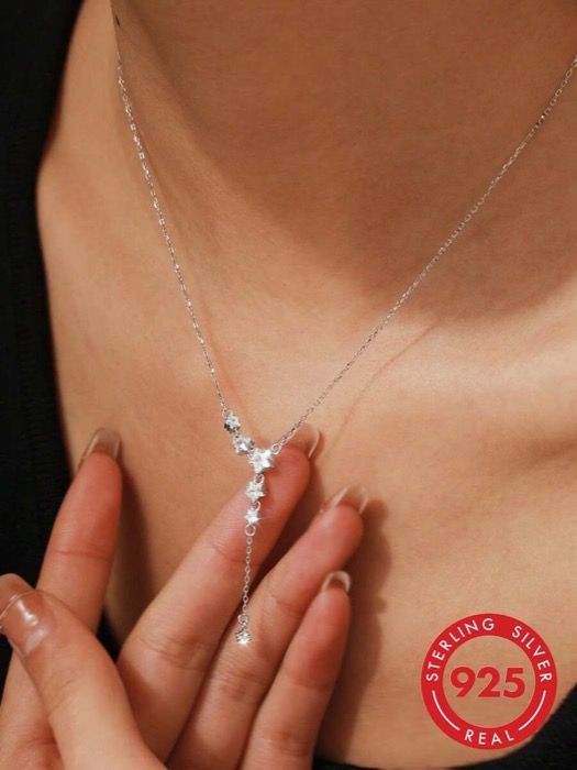 ジュエリー レディース ネックレス ペンダントネックレス 1個 S925スターリングシルバー宝石スタッド付きネックレス、ファッショナブルなチャームを際立たせ、女性の日常、パーティー、記念日に最適なクオリティーのジュエリー