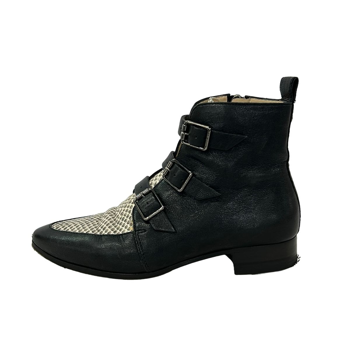 JIMMY CHOO(ジミーチュウ) ショートブーツ 36 1/2 レディース - 黒×ダークグレー×アイボリー 型押し加工 レザー