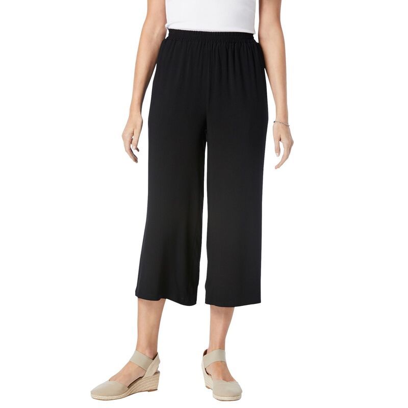 ウーマン ウィズイン レディース ボトムス カジュアルパンツ プラスサイズ キャップ Woman Within Plusize PullOn ElasticWaist Soft Capri Black