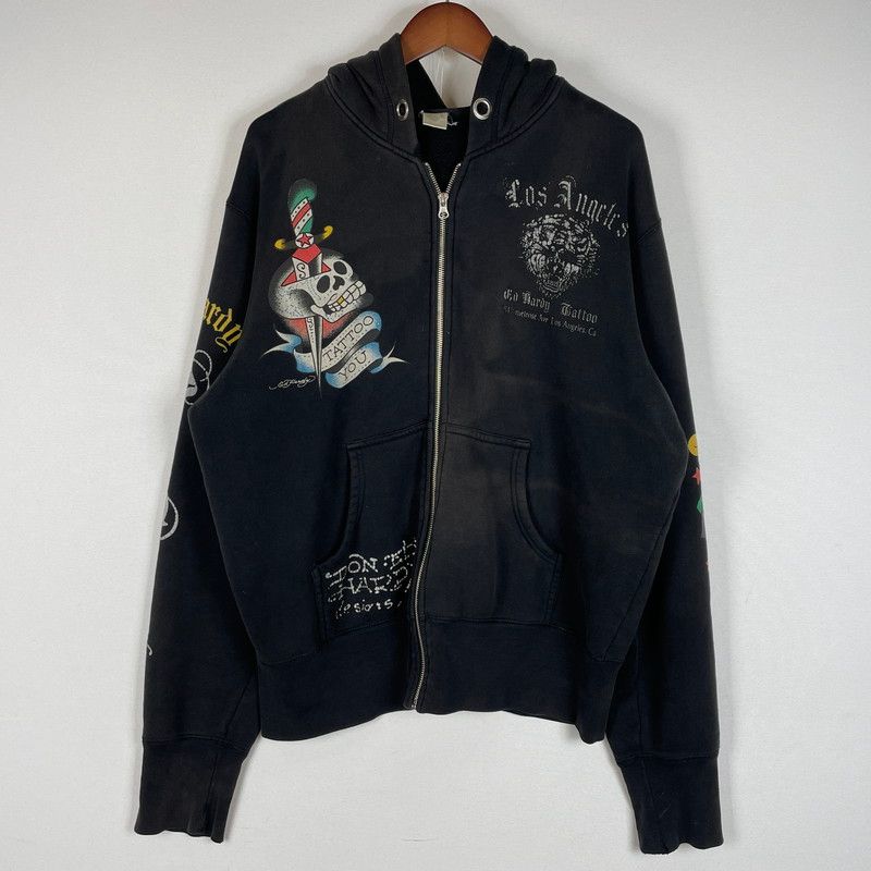 【中古品】 ED HARDY エドハーディー ZIP UP HOODIE 014-017555 ジップアップ フーディ 長袖 トップス パーカー 【145-260616-yo-04-tei】