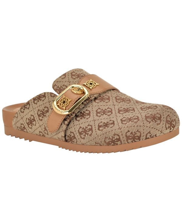 ゲス レディース シューズ スリッポン・ローファー GUESS Womens Galavanta Buckle SlipOn Flat Clogs Brown Jaquard Logo ブラウン