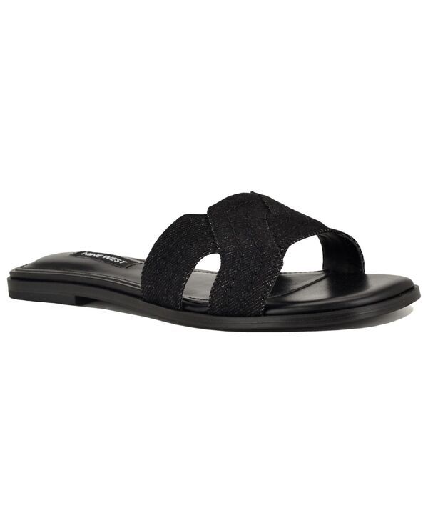 ナインウェスト レディース シューズ スリッポン・ローファー サンダル Nine West Womens Gammy CrissCross Flat SlipOn Sandals Black Deni