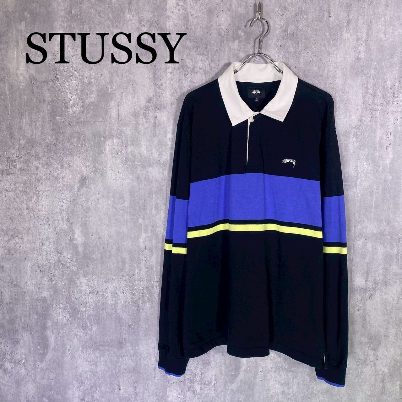 『STUSSY』ステューシー (XL) ボーダーポロシャツ 長袖