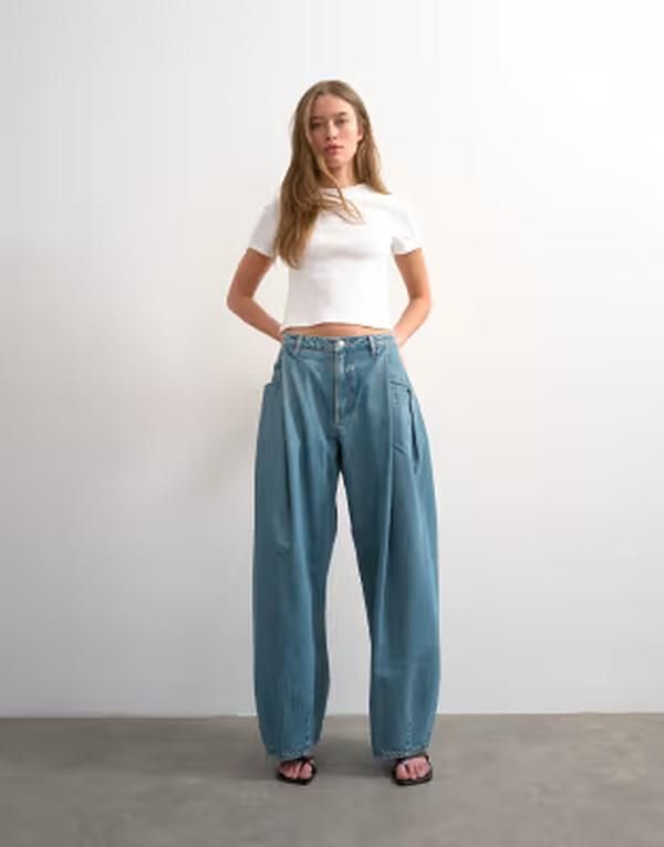 トップショップ レディース ボトムス デニムパンツ ジーンズ Topshop Cocoon Barrel mid rise jeans cast Green Cast グリーン