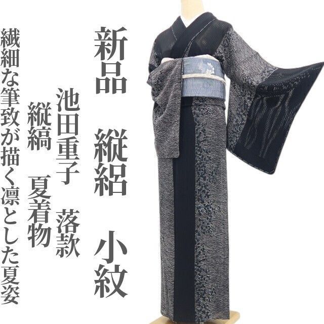 【新品・夏小紋】縦絽 池田重子 落款 縦縞 夏着物 正絹 仕付け糸付 tomihisa“繊細な筆致が描く凛とした夏姿”8833