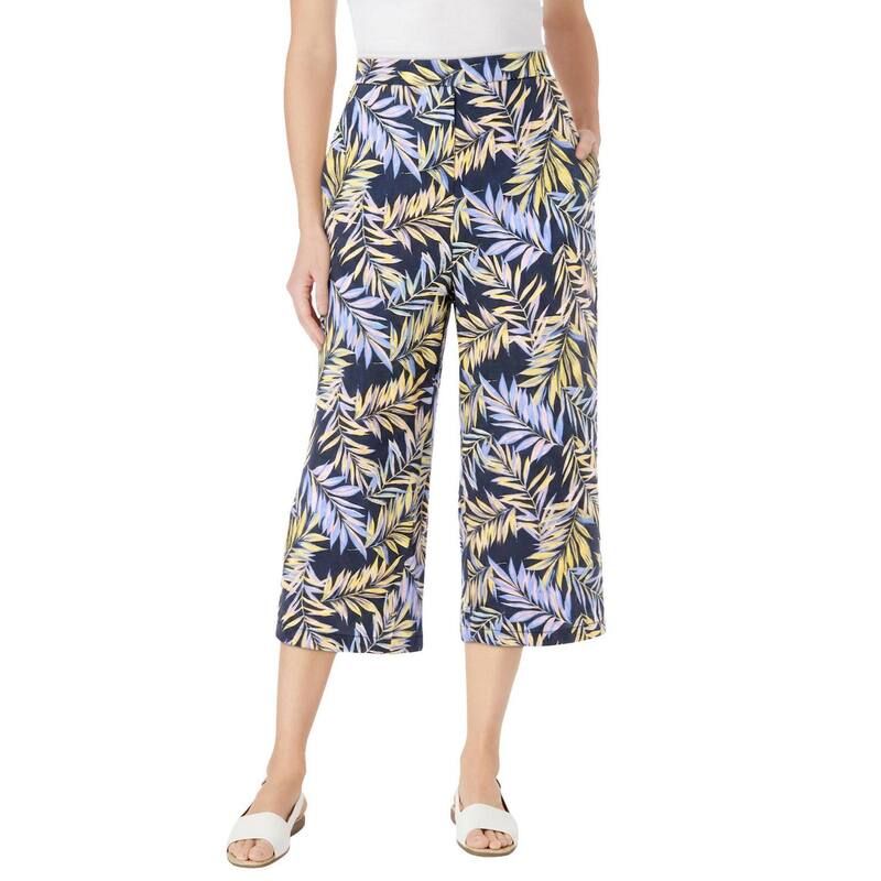 ウーマン ウィズイン レディース ボトムス カジュアルパンツ プラスサイズ キャップ リネン Woman Within Plusize Linen Capri Navy Sunset Palm ネイビ