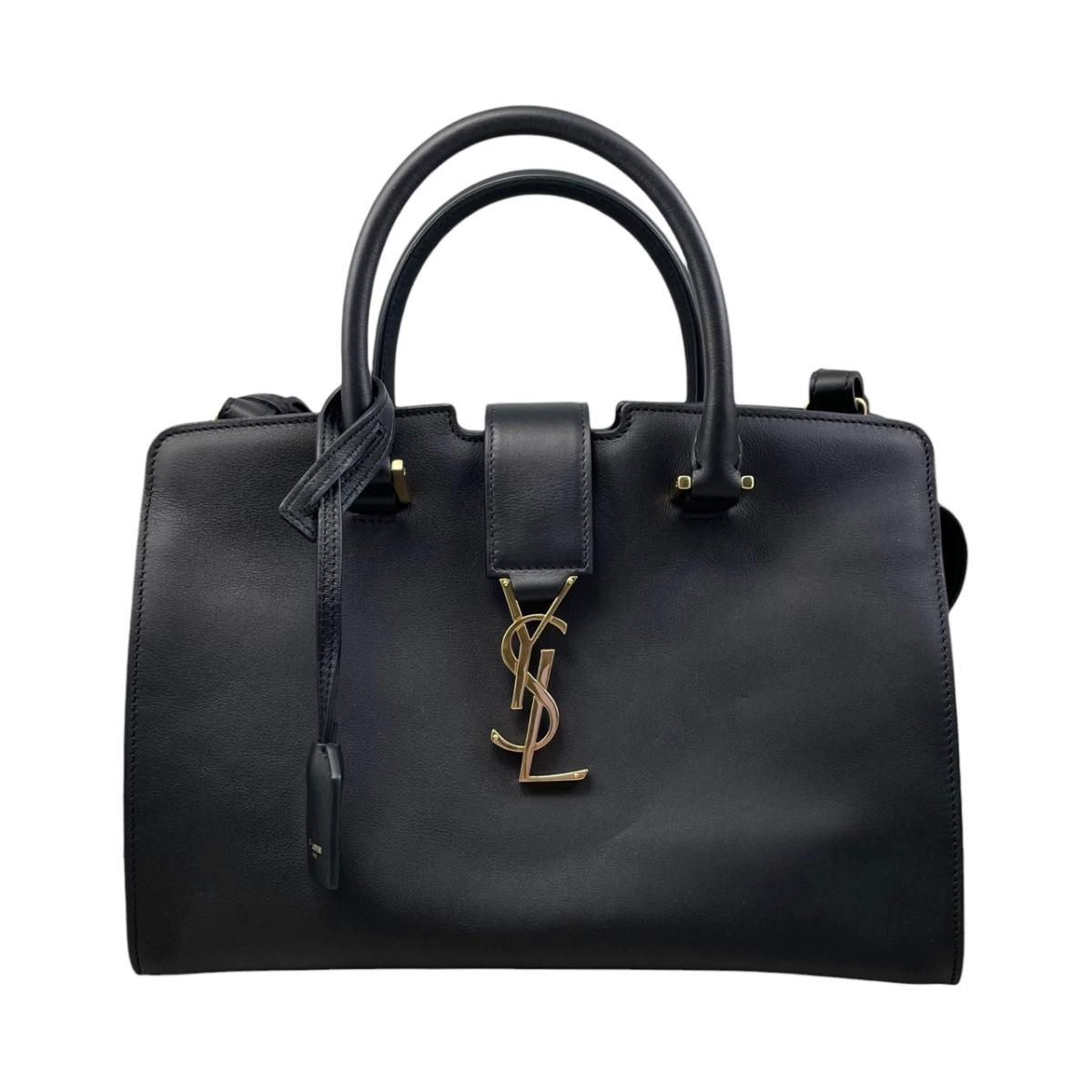 ☆サンローラン ハンドバッグ ショルダーバッグ ベイビーカバス 424868 レザー YSLロゴ ブラック ゴールド金具 SAINT LAURENT