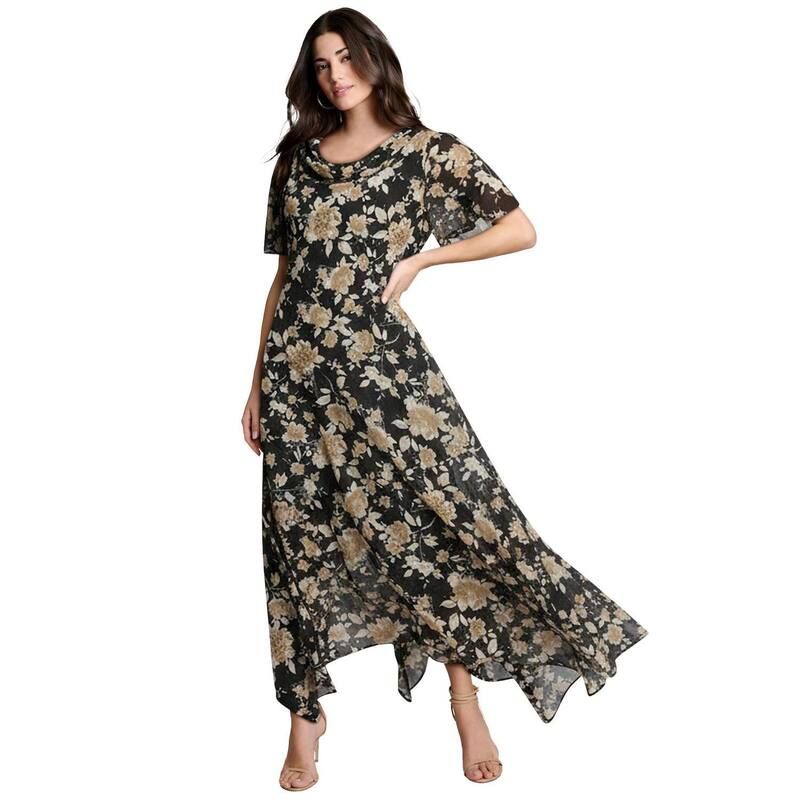 ロアマンズ レディース トップス ワンピース フラワー柄 プラスサイズ スパンコール マキシ フラワー Roamans Womens Plusize Floral Sequin FlutterSlee