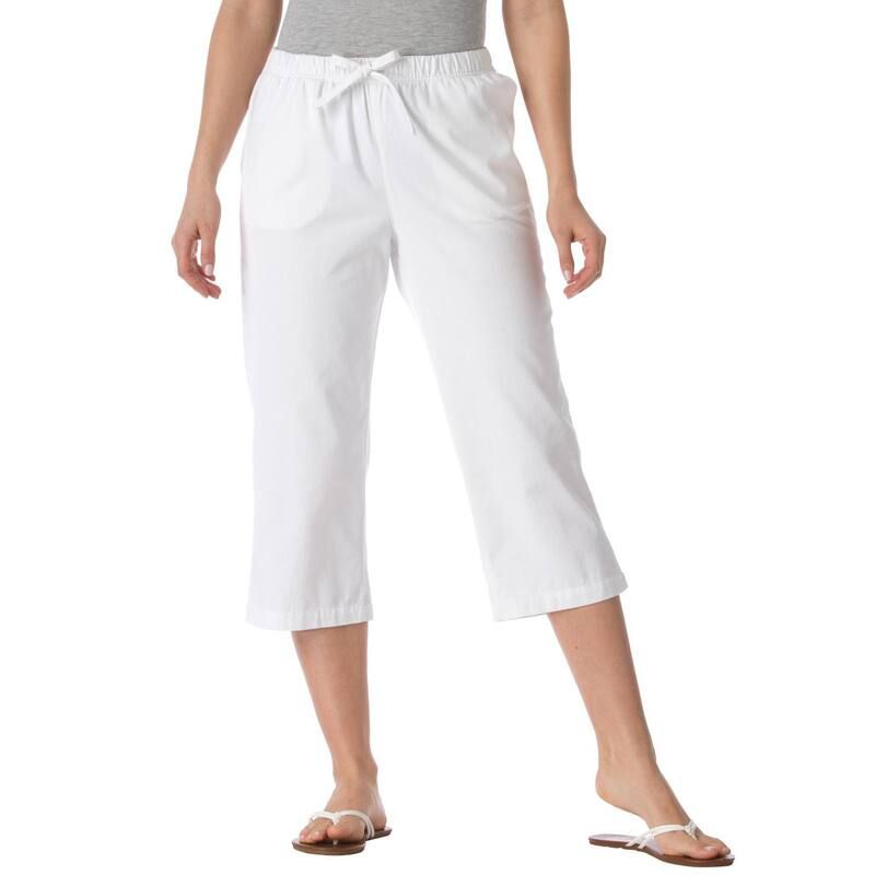 ウーマン ウィズイン レディース ボトムス カジュアルパンツ プラスサイズ デニム キャップ Woman Within Plusize Drawstring Denim Capri White ホワイ