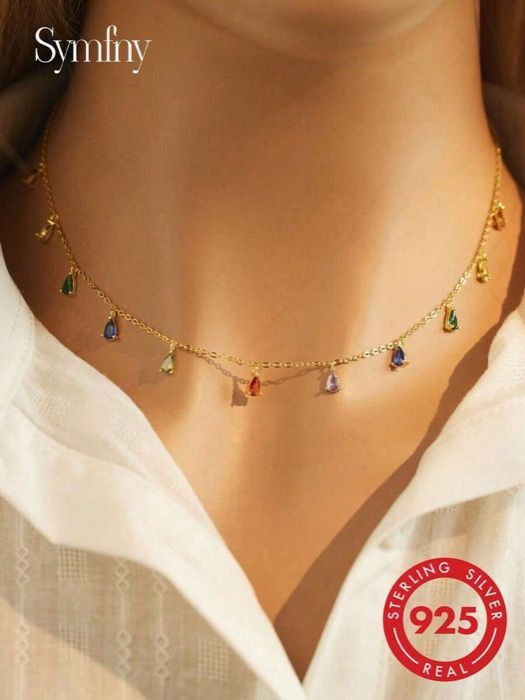 ジュエリー レディース ネックレス ペンダントネックレス 1個 925スターリングシルバー ラグジュアリーカラフル キュービックジルコニアペンダントネックレス、高品質ジュエリーアクセサリー 女性用、バレンタインデー 結婚記念日 妻への贈り物