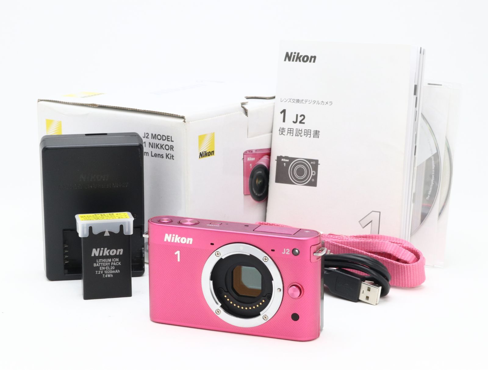 AB+ (良品) Nikon ニコン 1 J2 ボディ ピンク シャッター回数1408 初期不良返品対応 66-140