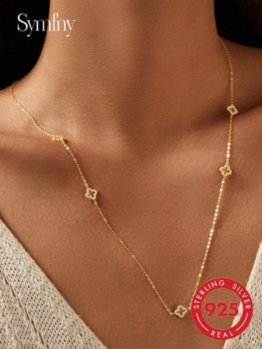 ジュエリー レディース ネックレス ペンダントネックレス 1個 925スターリングシルバー パーソナライズ セクシーシェイプタッセルネックレス、セーターチェーン、輝くジルコニア製四つ葉のクローバーデコレーション、調整可能な繊細なチェーンデザイン、女性用に