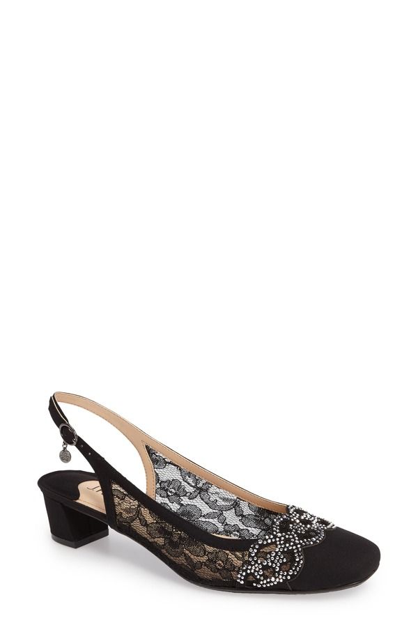 ジェイレニー レディース シューズ ヒール J Rene Faleece Crystal Embellished Slingback Pump Black Satin ブラック