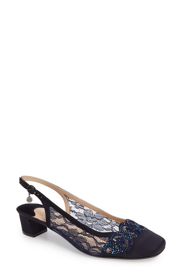 ジェイレニー レディース シューズ ヒール J Rene Faleece Crystal Embellished Slingback Pump Navy Satin ネイビー