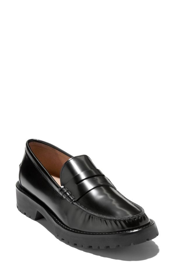 コールハーン レディース シューズ スリッポン・ローファー Cole Haan Treena Lug Penny Loafer Black Box Leather ブラック