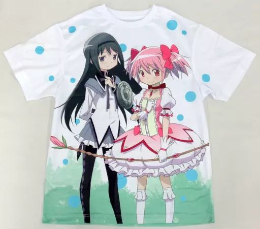 【中古】Tシャツ(キャラクター) まどか＆ほむら Tシャツ ホワイト フリーサイズ 「魔法少女まどか☆マギカ×＜物語＞シリーズ MADOGATARI展×スポーツ報知」 C90グッズ